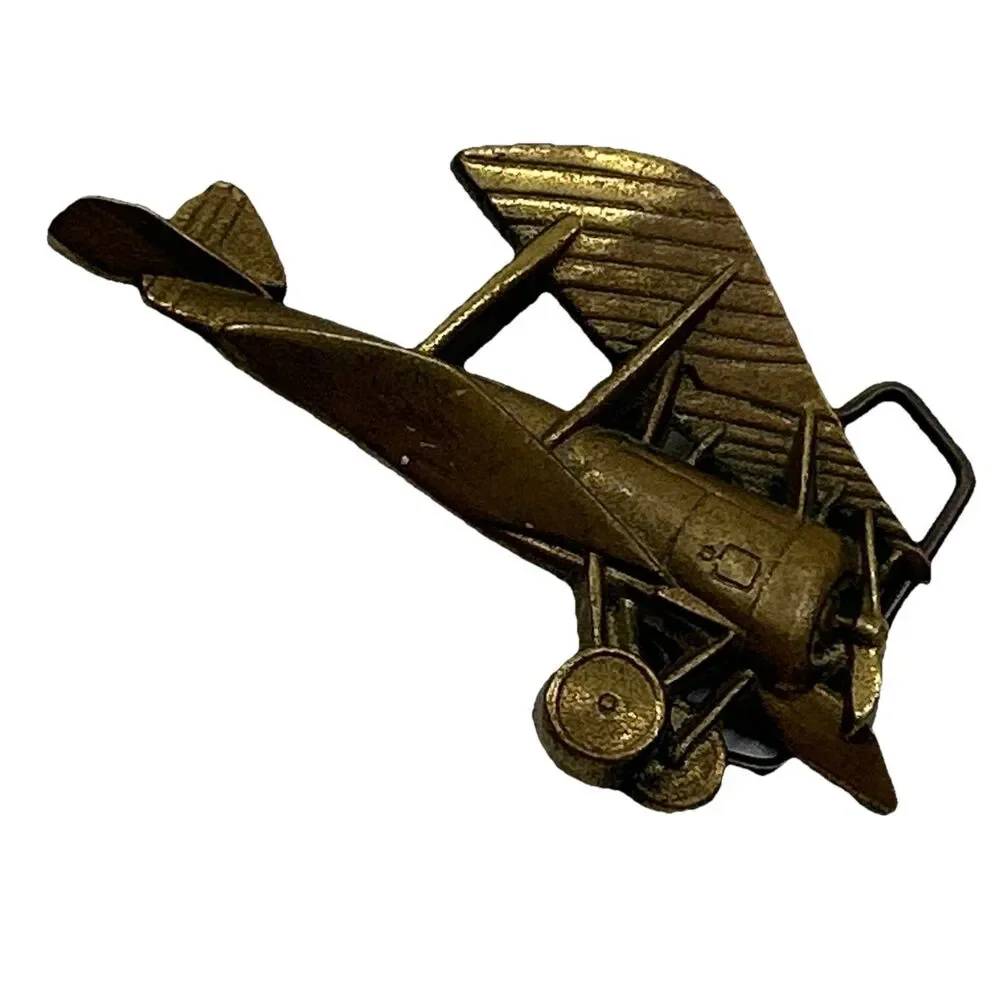 Baron Buckles‎ Solid Brass Vintage Belt Buckle 1979 Biplane Plane
